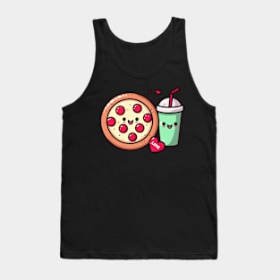 Kawaii Style Pizza and Milkshake in Love | Cute Kawaii Design for Pizza Lovers Tank Top